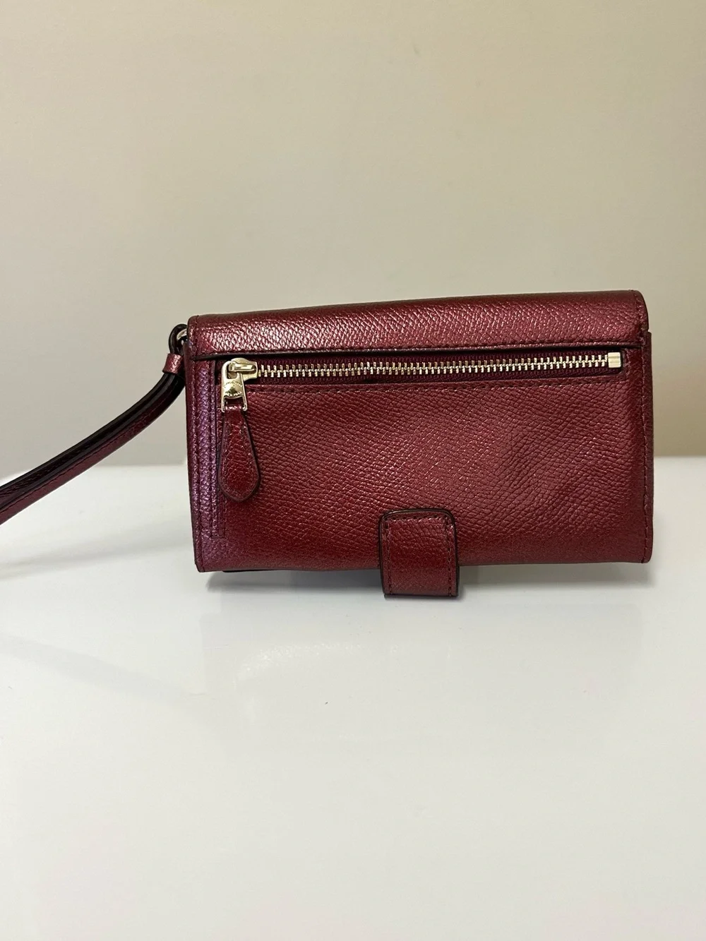 Coach Cherry Red Shiny Metallic Bi-Fold Wallet Wristlet